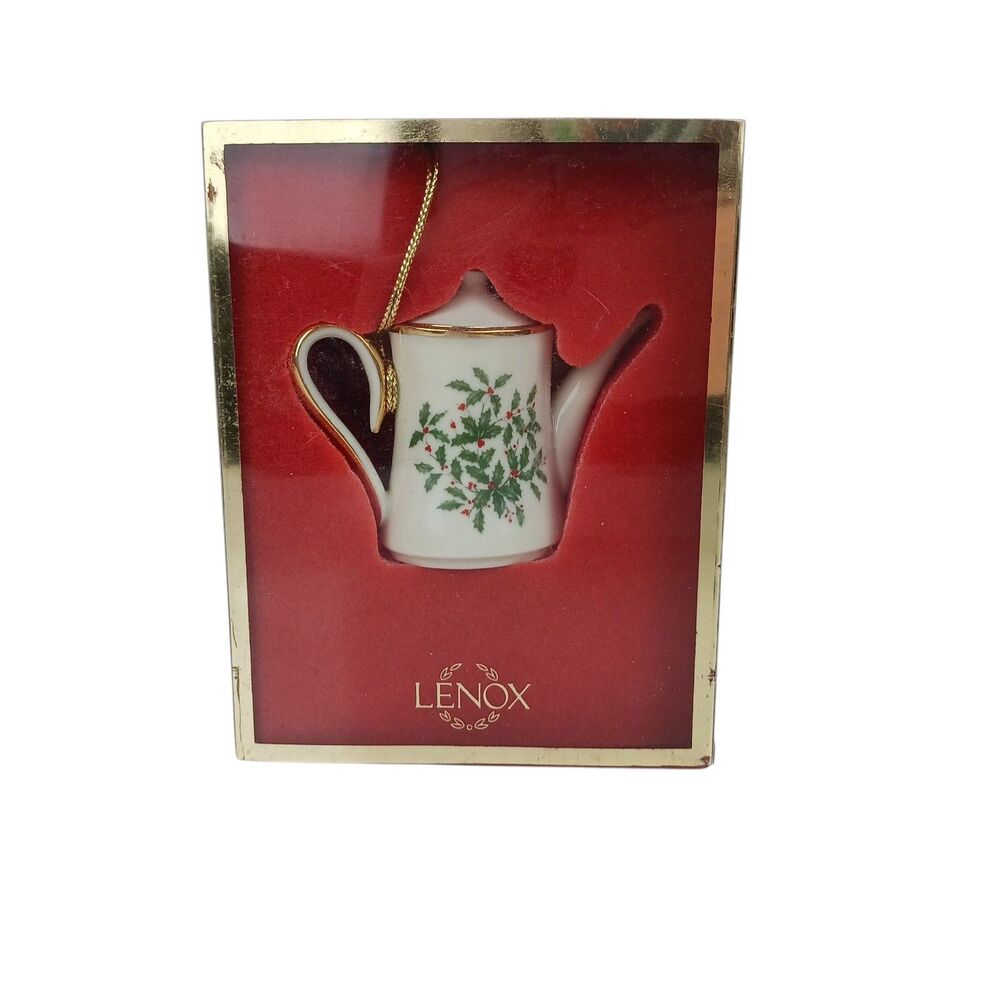 Lenox Holiday Teapot Christmas Porcelain Ornament #6026587 In box Gold Tassel